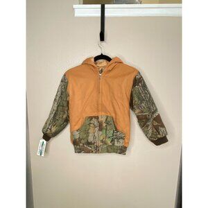 Outdoor Habitat Boys Camo Jacket Hooded 7T Cotton Shell Orange/Camo Full Zip NEW